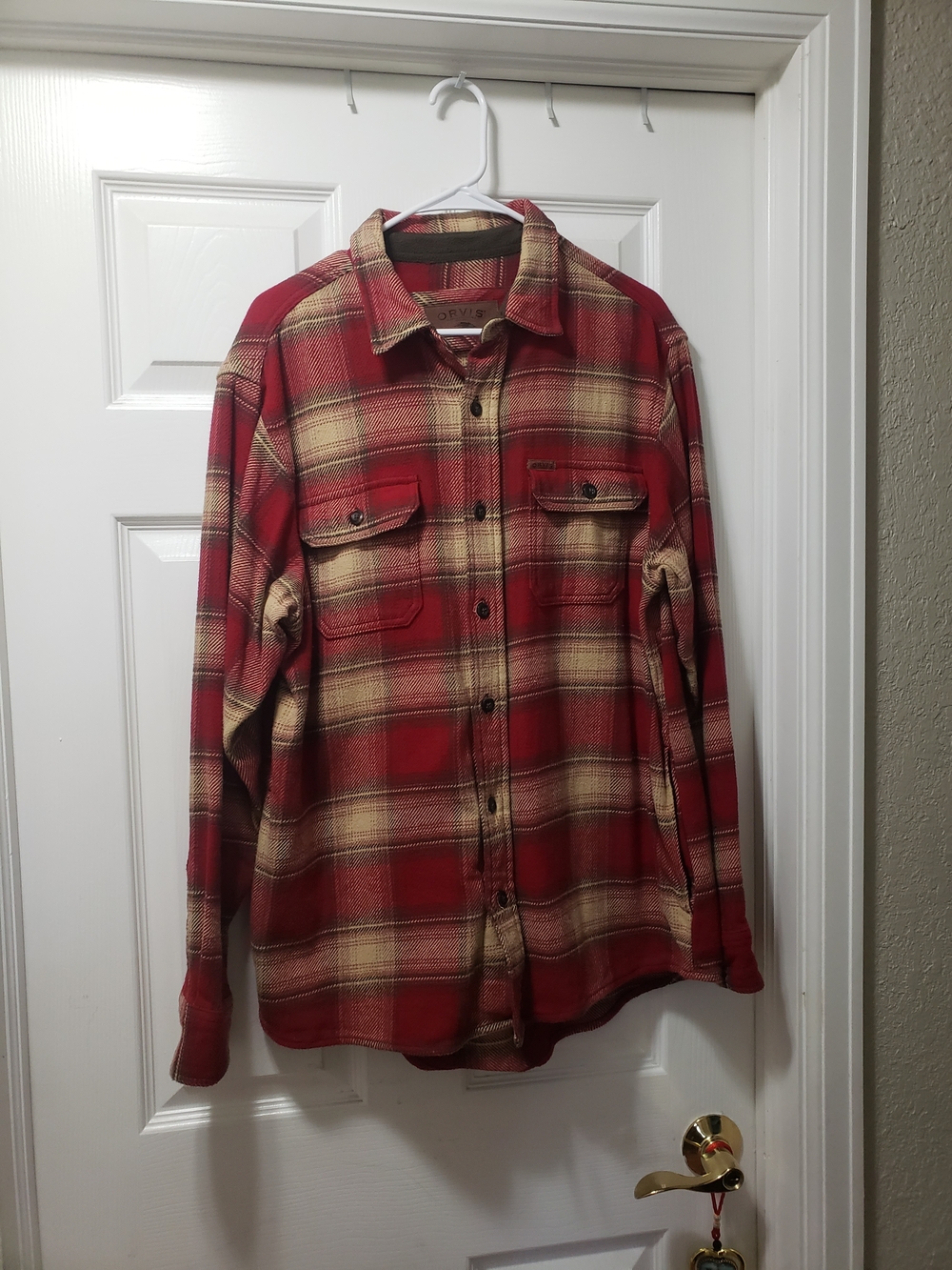 Orvis Red and Cream Plaid Button-Down Shirt